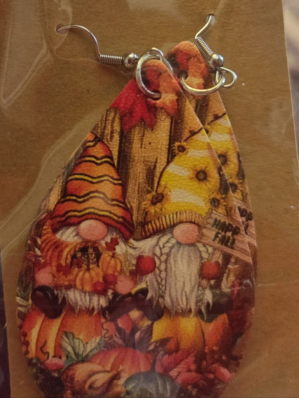 Autumn Gnome Teardrop Earrings - Yellow & Orange